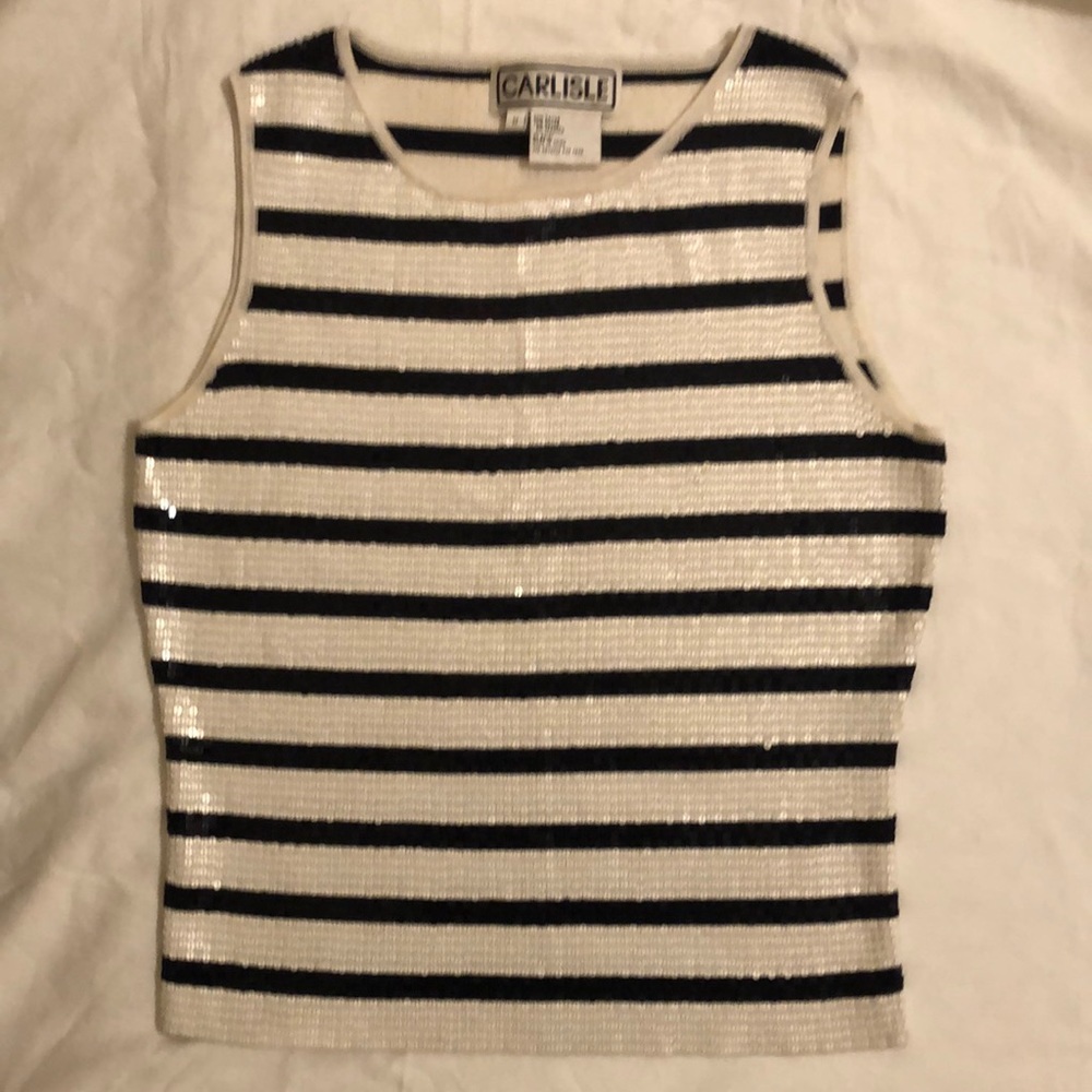 Carlisle black/white striped sequin tank size M